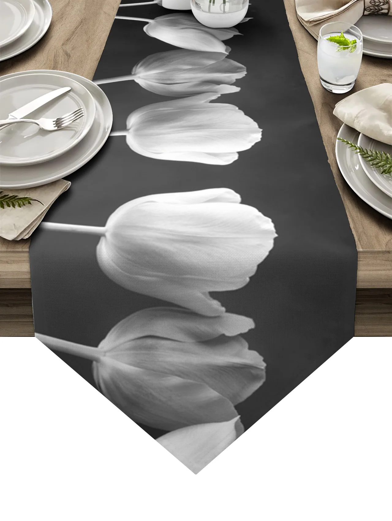 Tulip Flower Black And White Table Runner Wedding Modern Home