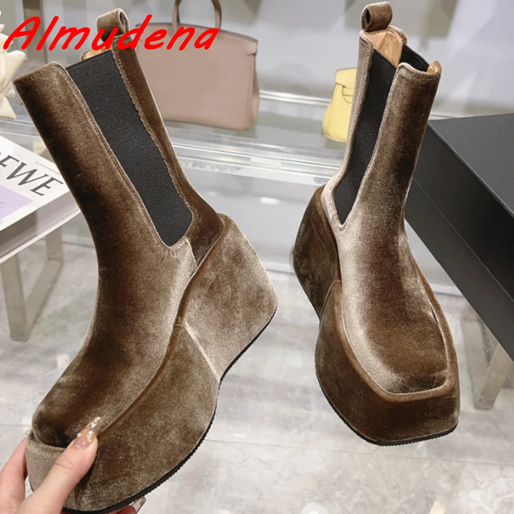 

Autumn Winter All-match Boots Square Toe Casual Slip On Comfy Flat Thick Sole Shoes Women Office Lady Classic Style Modern Boots