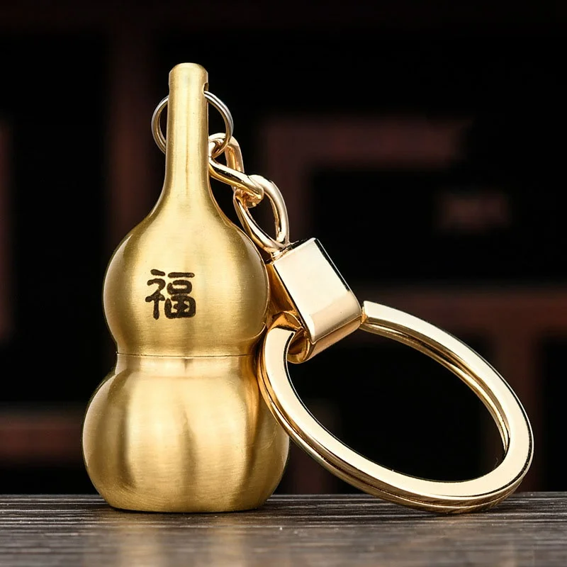 CHIEF Pure Copper Gourd Keychain Pendant Kerosene Lighter Personality Vintage Grinding Wheel Retro Portable Cigarette Lighter