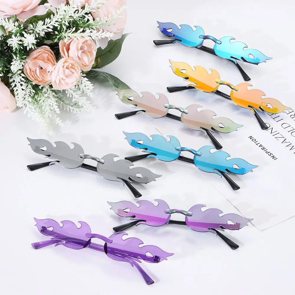 Streetwear Party Rimless Eyewear Flame Shaped Sun Glasses Sunglasses for Women Flame Sunglasses_voghion.com