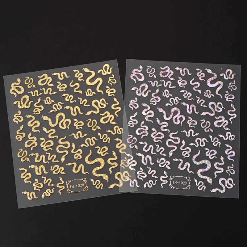 Nail Decoration 3DLaser Sakura Nail Stickers Holographic Laser Snake Pattern Slider Sakura Water Transfer Nail Decoration Set