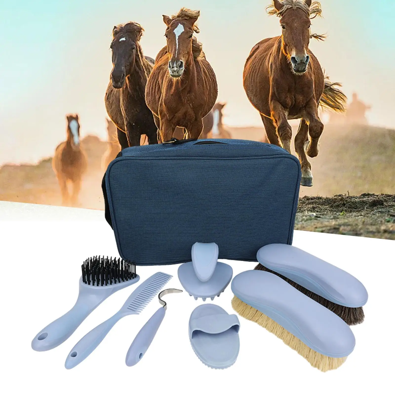 8x Maintenance Set Portable Mane and Tail Brush Riding Equipment Horse Grooming Care Kit for Beginners Horse Riders Adults