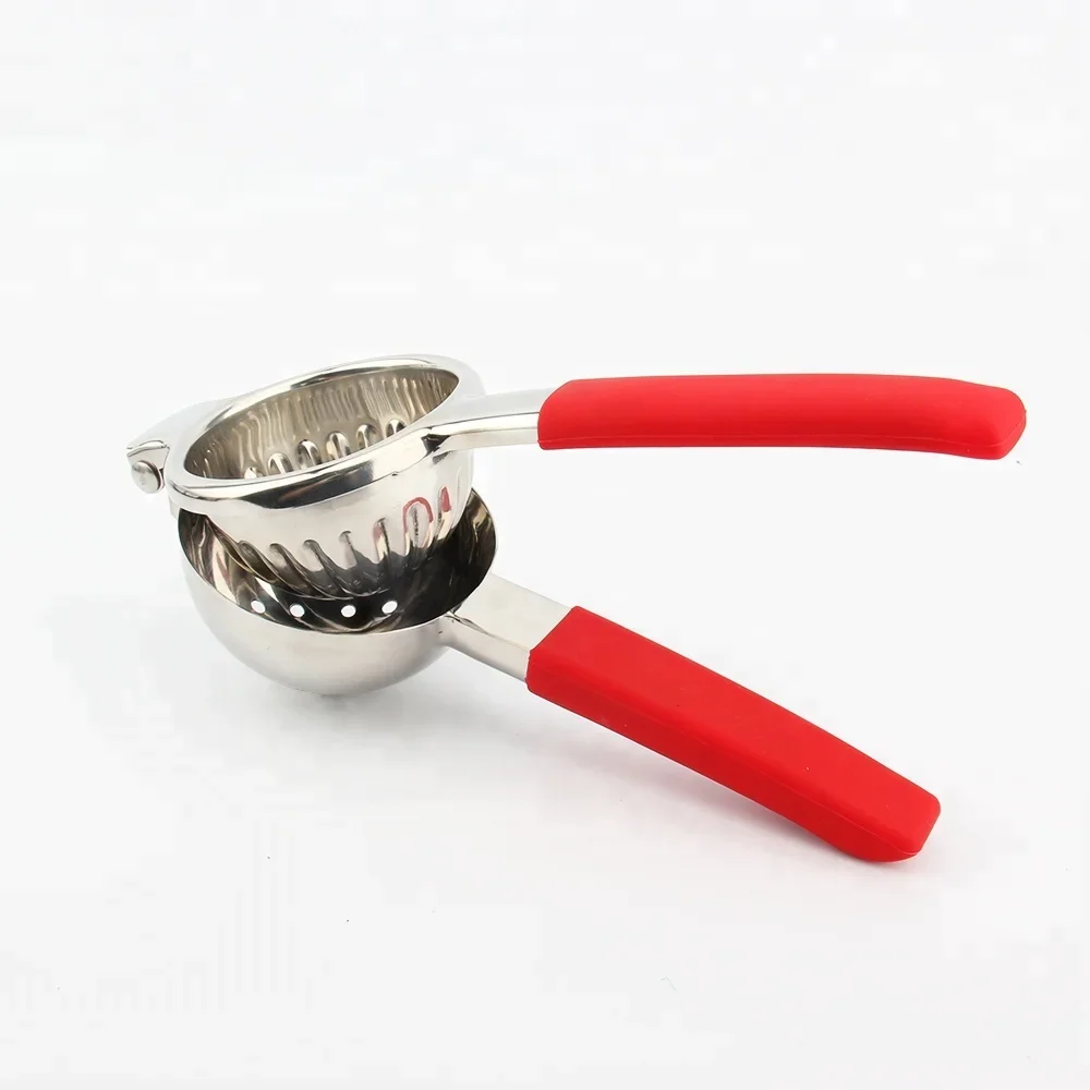 최고 등급 18/8 스테인레스 스틸 레몬 압착기 실리콘 손잡이가 있는 초대형 금..