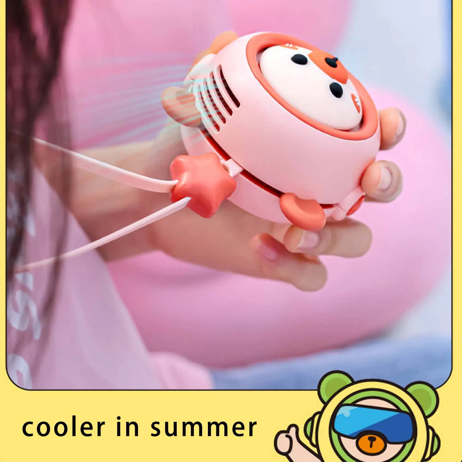 

Mini Bear Neck Fan Portable USB Rechargeable Bladeless Creative 3 Gears Adjustable Durable Air Cooling Fans