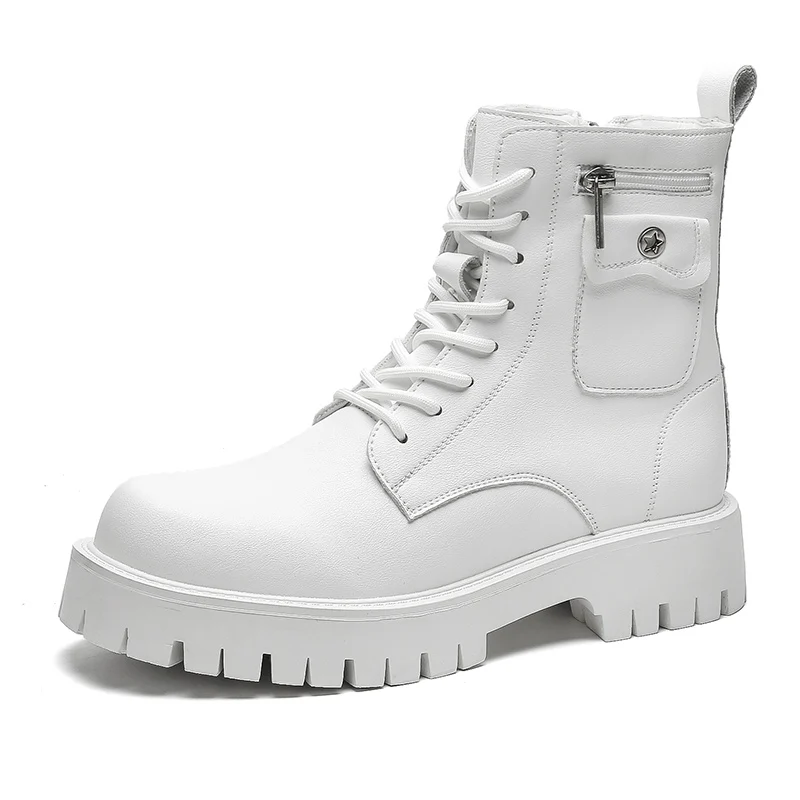 Stivali Da Uomo Bianchi In Stile Britannico Superstar Designer Streetwear Scarpe Da Uomo Stivali Da Moto Comodi Stivali In Pelle Da Uomo Alti