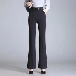 Women's Clothing Elastic Waist Black Korean Fashion Solid Color Spring Summer Thin Office Lady Simplicity Elegant Flare Pants