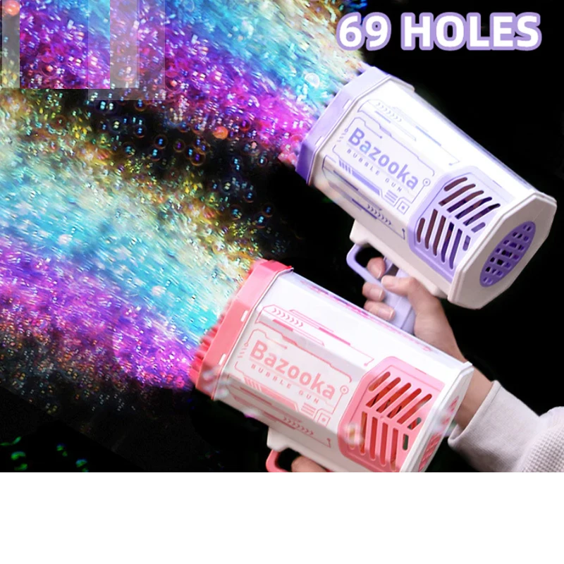 

Soap Bubbles Gun Rocket 69 Holes Bubbles Machine Gun Launcher Automatic Blower Soap Toys For Kids Children Gift Pomperos Toys