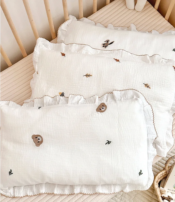Kids Baby Cushion Pillow Cotton Baby Pillow Case for Newborn Children Cartoon Bear Bedding Cover Decorative
