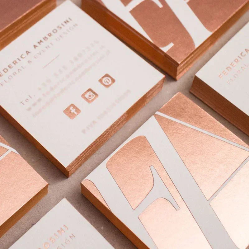 명함 맞춤 인쇄 럭셔리 로즈 골드 호일 종이 카드, 골드 엣지, 100 개