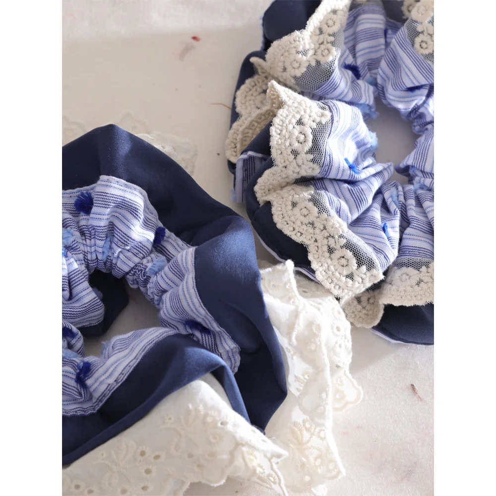 Yhpup Summer Embroidered Flower Lace Hair Scrunchies Headbands
