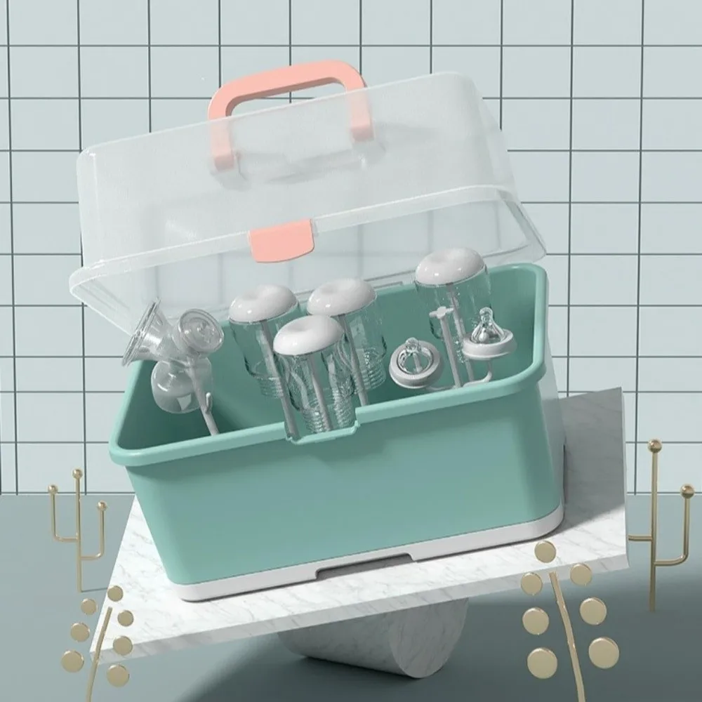 Large Capacity Baby Bottle Holder Portable Anti-Dust Nursing Bottle Drying Rack Nipple Dryer with Lid Cover