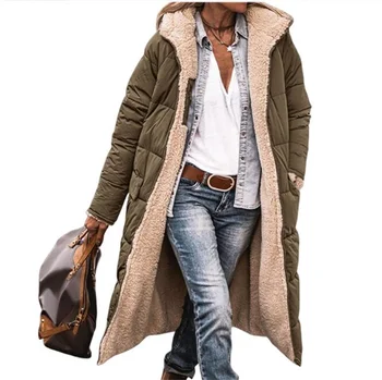 Giacca trapuntata invernale con cappuccio per donna Cappotto spesso reversibile a maniche lunghe solido Caldo moda Capispalla lungo Cappotti imbottiti casual 1