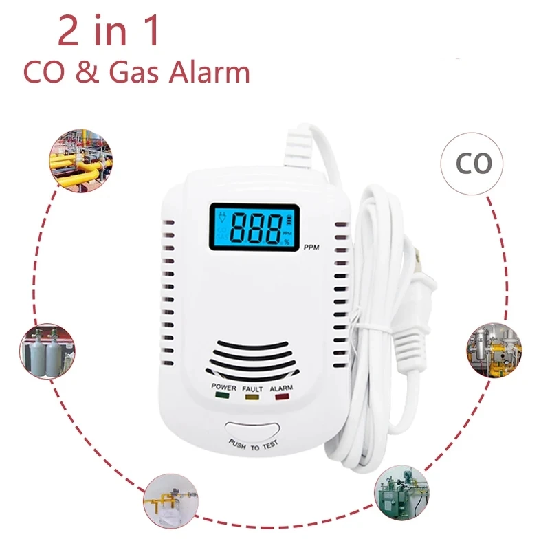 LCD Display Carbon Monoxide Detector CO Flammable Gas Leakage Sensor Home Security Fire Alarm for LPG LNG CH4 Methane Propane