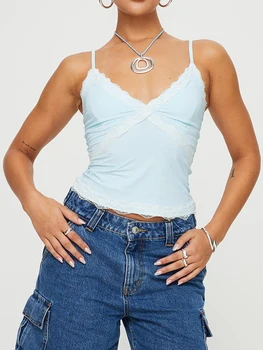 Women Camisole Sleeveless Tops V-neck Backless Lace Trim Fit Summer Vest for Party Club 1