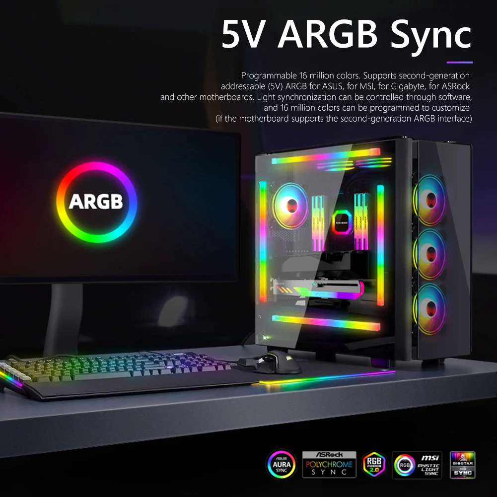 Striscia luminosa RGB flessibile da 30cm 5V 3PIN ARGB LED Light Bar multicolore ARGB AURA SYNC Atmosphere Lamp per Computer PC Case Chassis