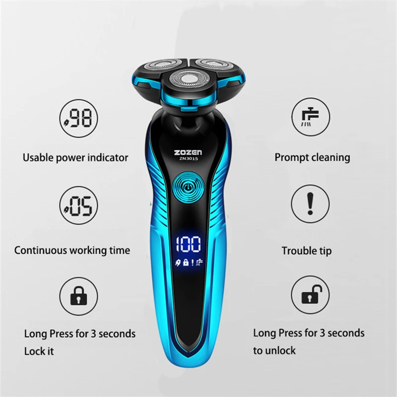 ZOZEN Rotationsrasierer, wiederaufladbarer elektrischer Rasierer für Herren, Barttrimmer, wasserdicht, für Nass- und Trockenrasur, ZN3015_voghion.com