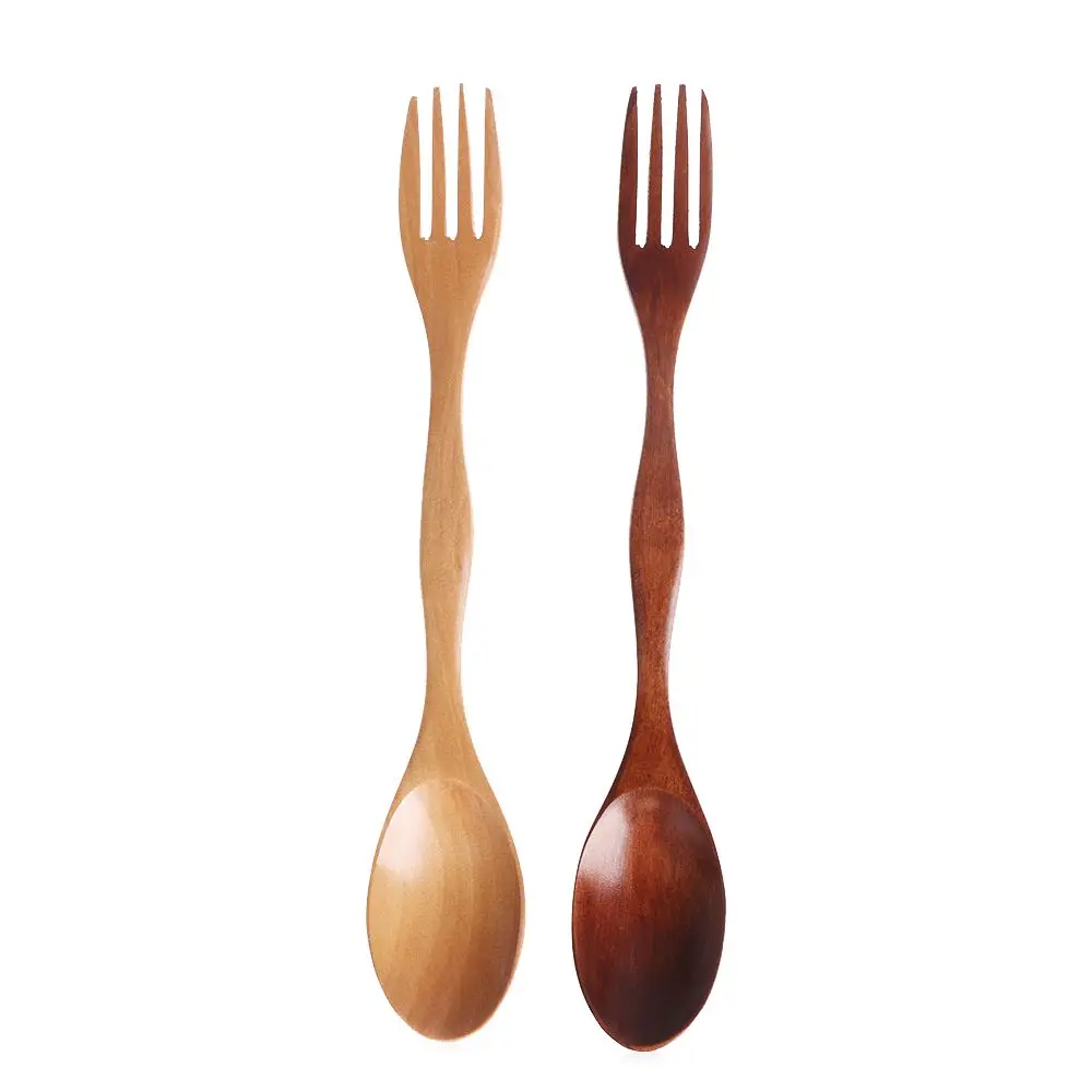 Natural Wood Dual Head Spoon Fork for Dining