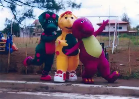 New Adult Halloween Character 3PCS Barney And Friends Doll Christmas Dress Full Body Props Outfit Mascot Costume