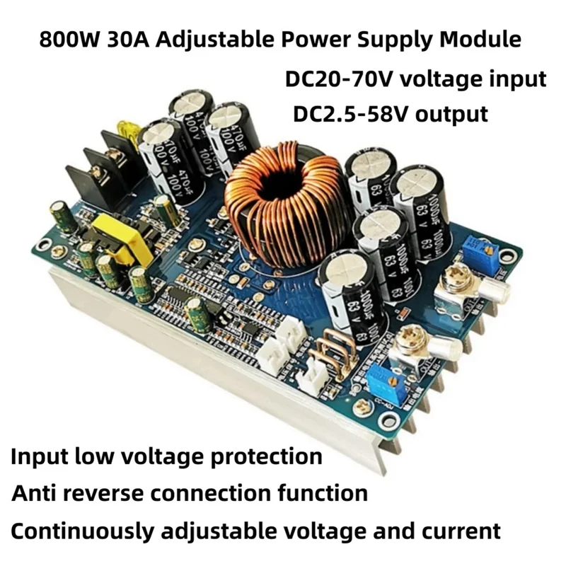 DC20V-70V-DC2.5V-58V 30A 조절식 스텝 다운 파워 모듈, 고전력 다기능 고변환 모듈, 800W, 1 개