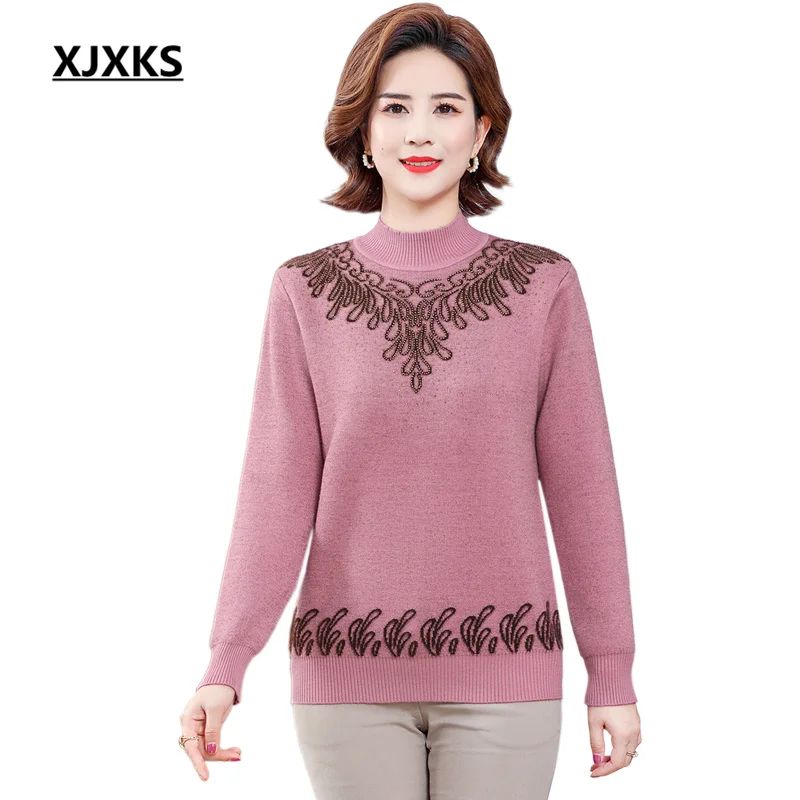 

XJXKS Thick Warm Women's Winter High-collar Sweater 2022 New Comfortable Middle-aged And Elderly Mothers Knitted Pullover