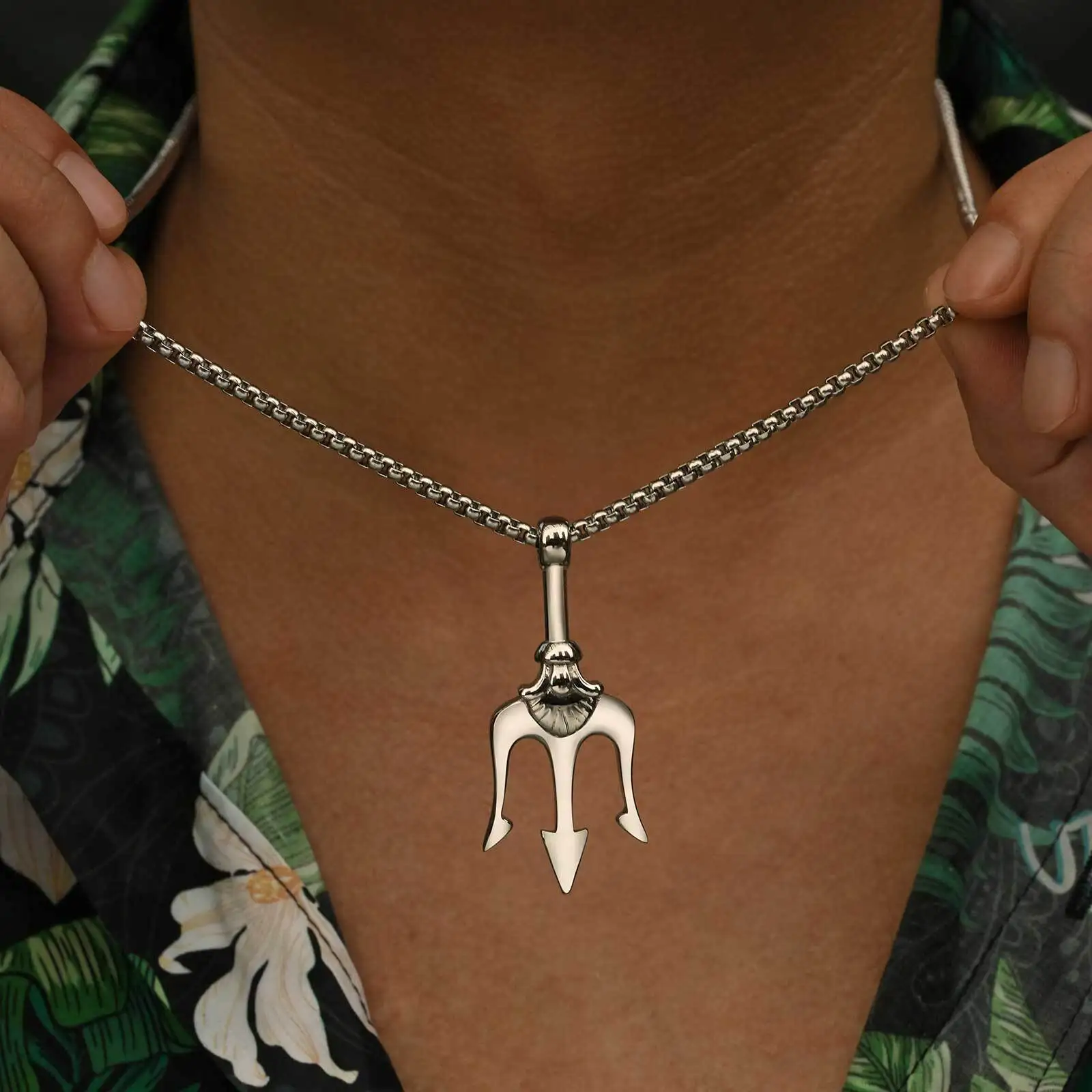 Original Design Men's Trident Necklace,Stylish Stainless Steel Pendant Necklace,Punk Jewelry Gift for Husband Dad Son BBF