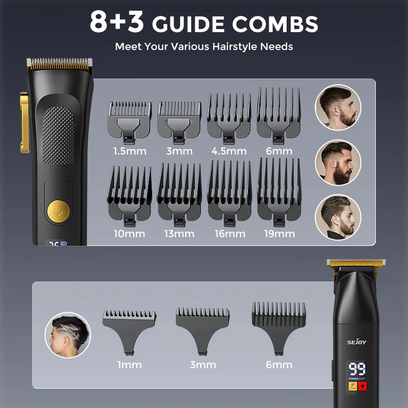 Sejoy Professional Electric hair clippers Kits Adjust Speeds Rechargeable Hair Trimmers for Men Cordless Hair Cut Machine 6