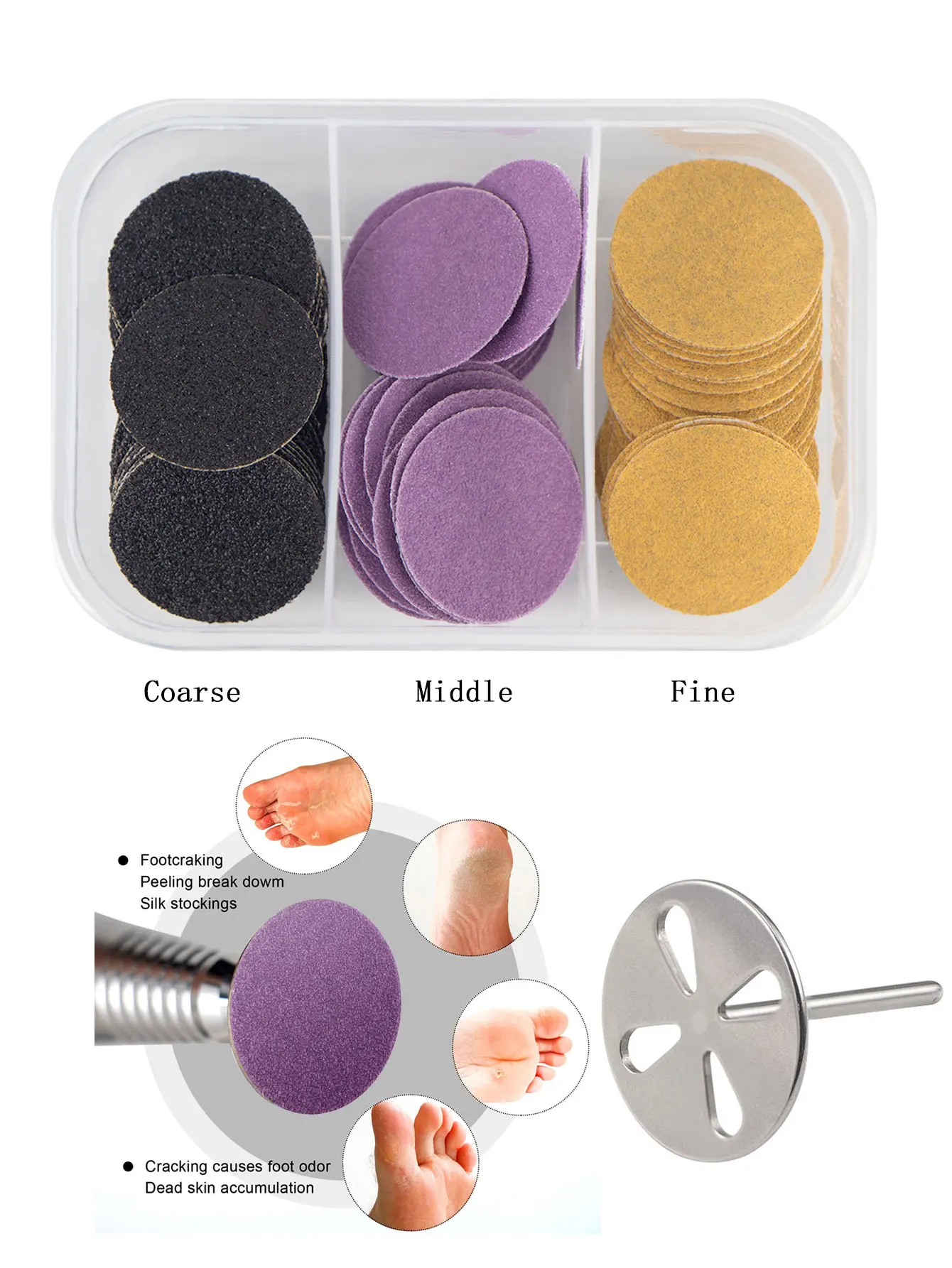 Foot Sanding Paper 60PCS Purple gold white Replaceable Sanding Paper Disc With Shaft for Pedicure Tool Remove Dead Skin calluse Nozzle Foot File