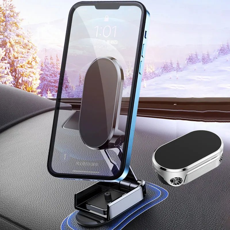Mini Rotatable Magnetic Car Bracket For Huawei Samsung Xiaomi Iphone Vivo Oppo New Universal Foldable Navigation Metal Mount