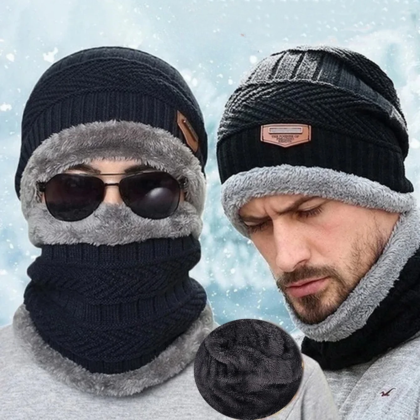 Gorro y bufanda de invierno de tela gruesa, resistentes al viento, cálidos y elegantes para actividades al aire libre, Idea de regalo perfecta, 2 uds.