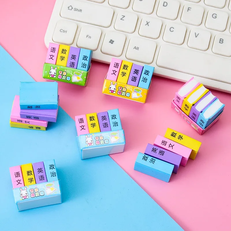 Pencil Eraser 20/40PCS Cute Kawaii Creative book Eraser Rubber Stationery School Supply Novelty Lovely Eraserbook