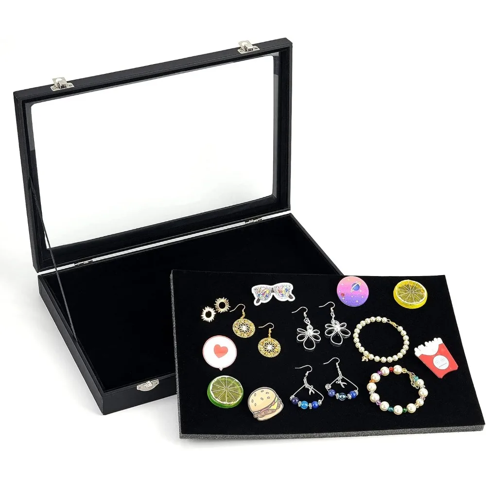 1pc Pin Display Cases 13.8x9.4x2 Inch Badge Storage Showcase Display Boxes for Hard Rock Badges Medals Collectible-Black