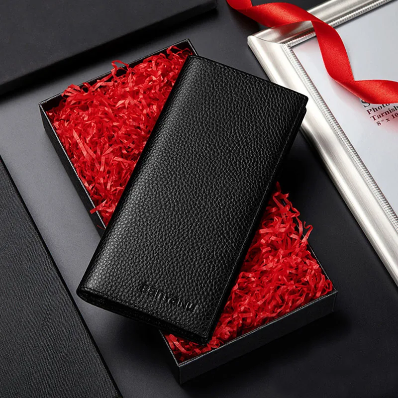 Wallet men's long new leather high-quality business casual brand ultra-thin soft cow belt zipper wallet coin clip