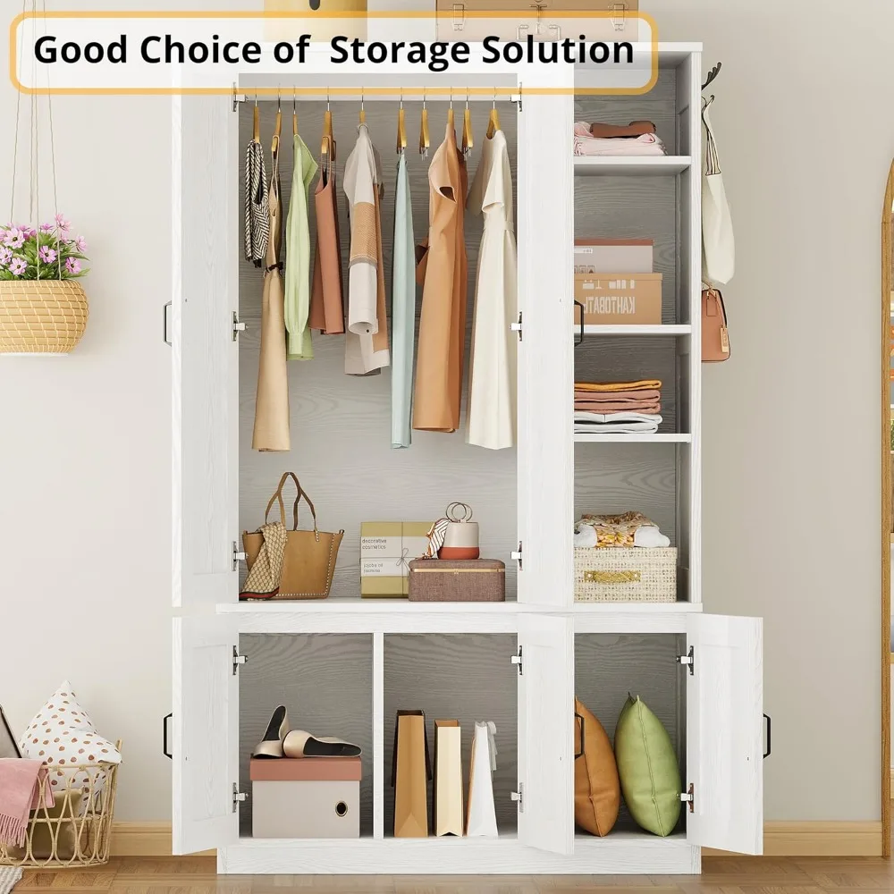 Armoire Wardrobe Closet 70" H,  5 Doors Bedroom Wooden Wardrobe with 4 Storage Shelves and Hanging Rod 3