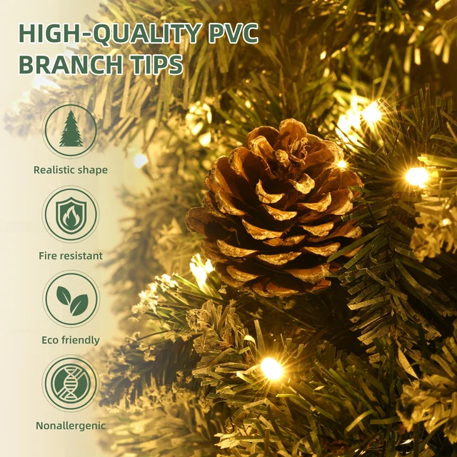 6.5 Ft Pre-Decorated Pencil Christmas Tree Pre-Lit Holiday Tree with 699 PVC Flocked Frosted Tips 350 LED Warm White Lights 5