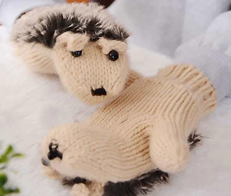 Women's Winter Gloves Without Fingers Knitting Wool Warm Mittens Fingerless Cartoon Hedgehog Gloves Birthday Present