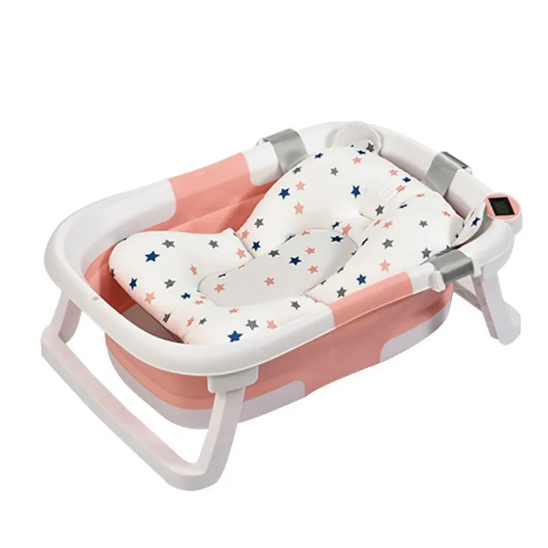 Baby bath tub folding silicone baby bathtub with real-time temperature non-slip