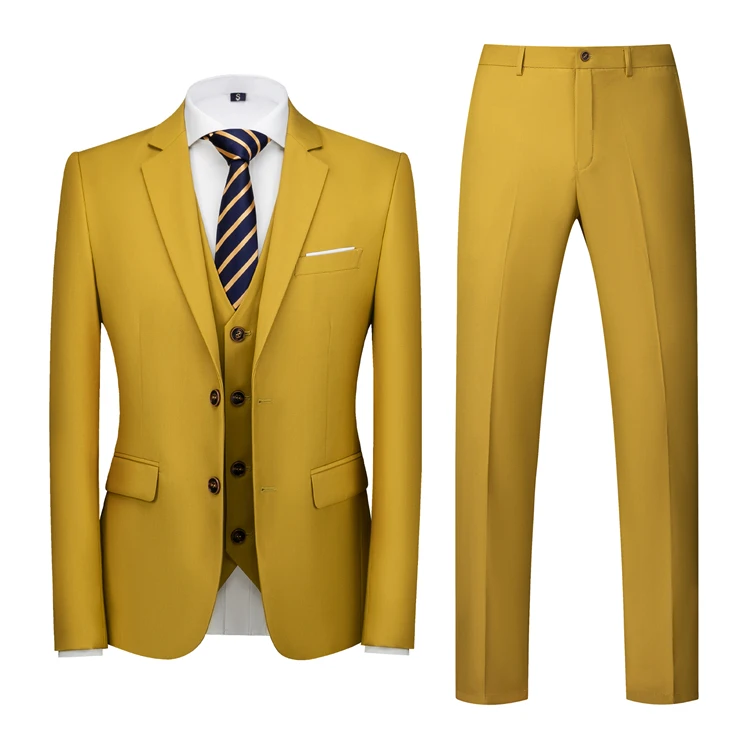 16 Colors ( Jacket + Vest + Pants ) Men's High Quality Formal Business Slim Fit Mens Suit Best Groom Wedding Tuxedos 3 piece Set