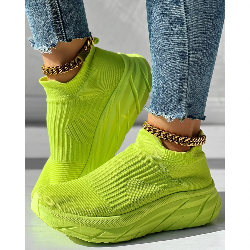 Fashion Women Breathable Mesh Slip-on Sneakers Daily Casual Round Toe Platform Sports Shoes Spring Going Out Solid Color Shoes