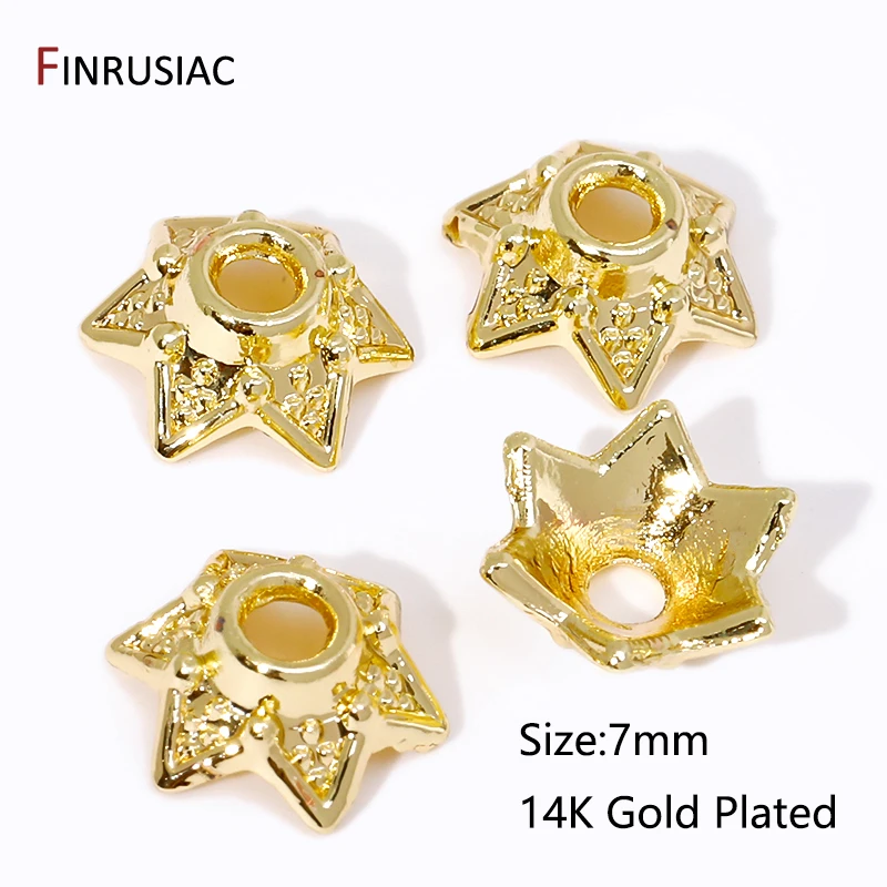 14 Karat/18 Karat vergoldet Messing Blume/Stern Perle End kappen für DIY Perlen Schmuck machen Ergebnisse Handarbeiten DIY Zubehör Großhandel – Detail 9