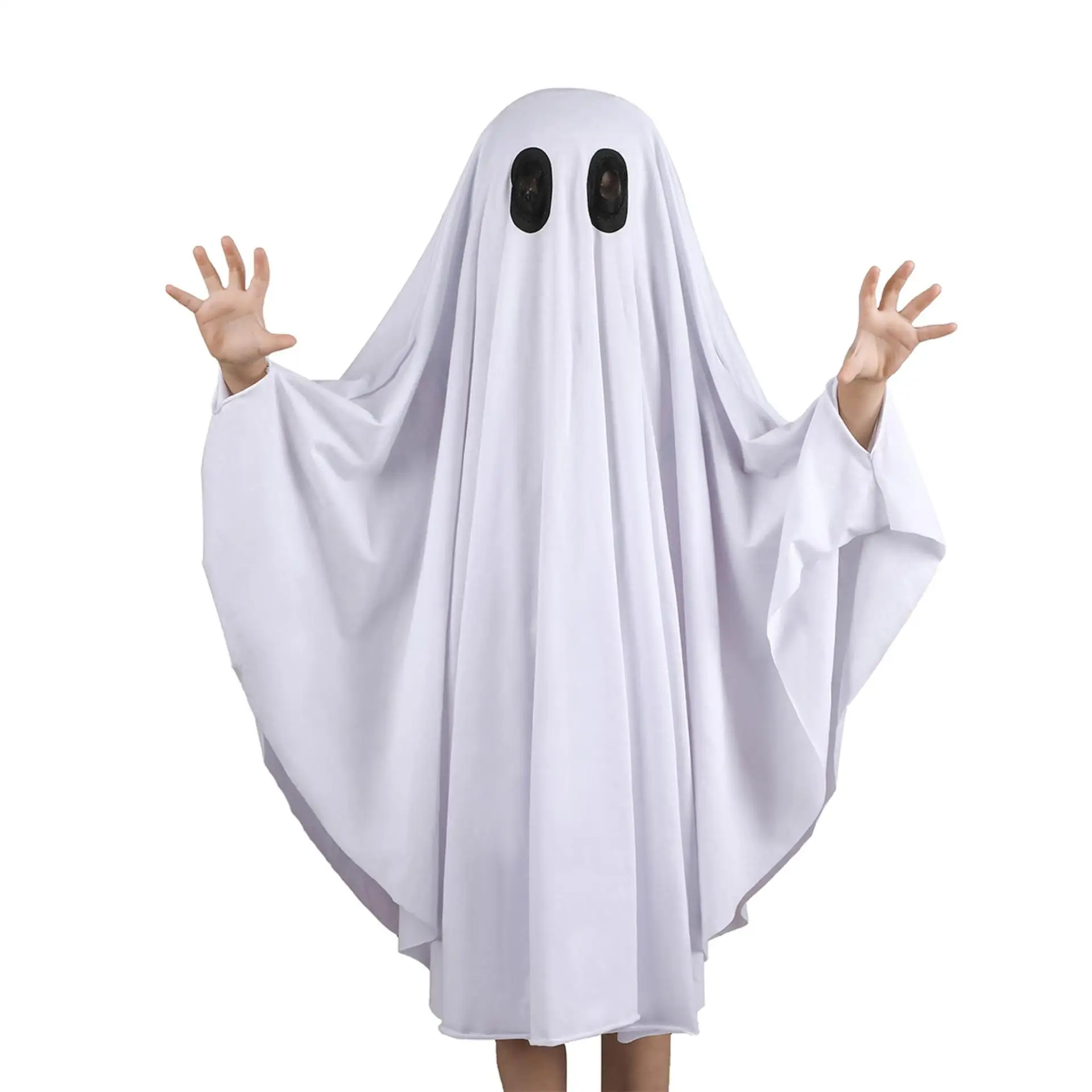 

Anime Cosplay Costume Girl Halloween Fancy Cape Boy White Boo Ghost Cloak Child Spooky Trick-Or-Treating See Throught From Eyes