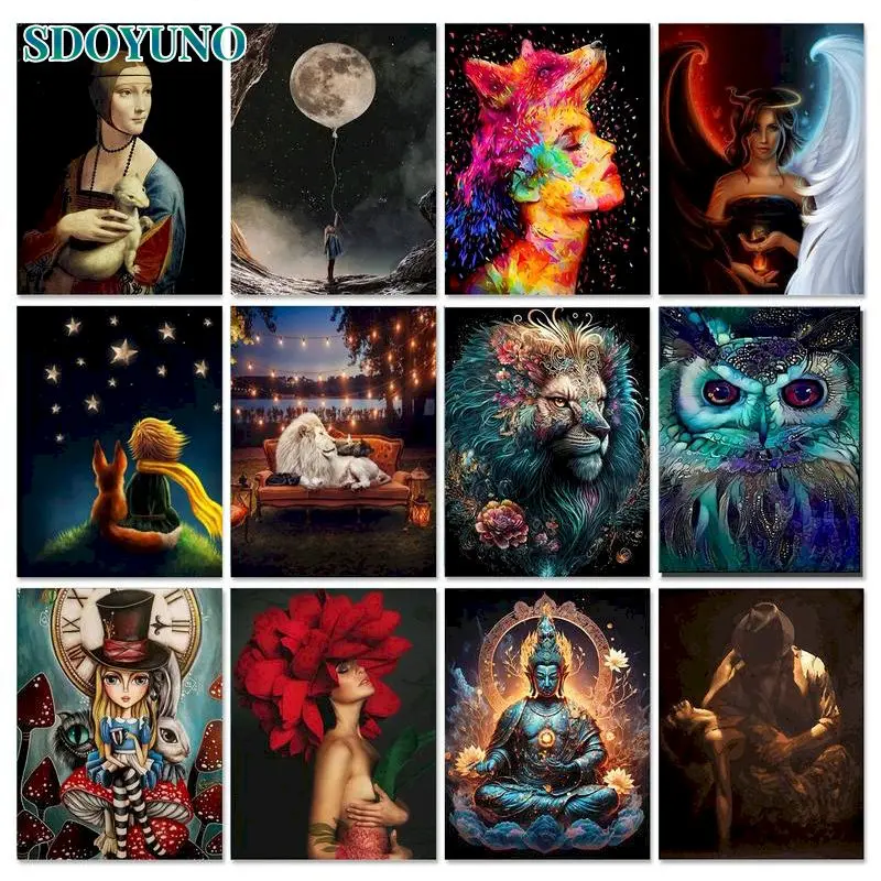 

SDOYUNO Frame Women Diy Painting By Numbers Kit Pictures By Numbers Acrylic Canvas Handpainted Oil Painting For Home Decoration