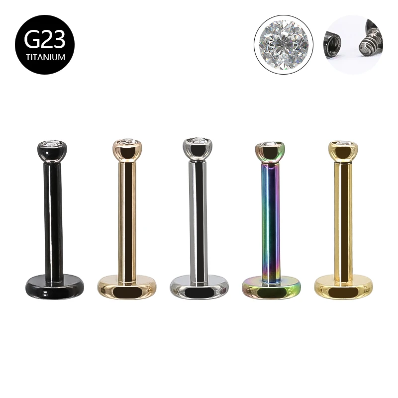 G23 Titanium Internally Threaded Labret Piercing Lip Ring 16G Crystal Tragus Cartilage Earring Helix Conch Piercing Body Jewelry