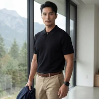 T-shirt en soie de mûrier pour homme, col polo à bouton unique, tricot fin 18 points, pull d'été haut de gamme, mode polyvalente, manches courtes 2