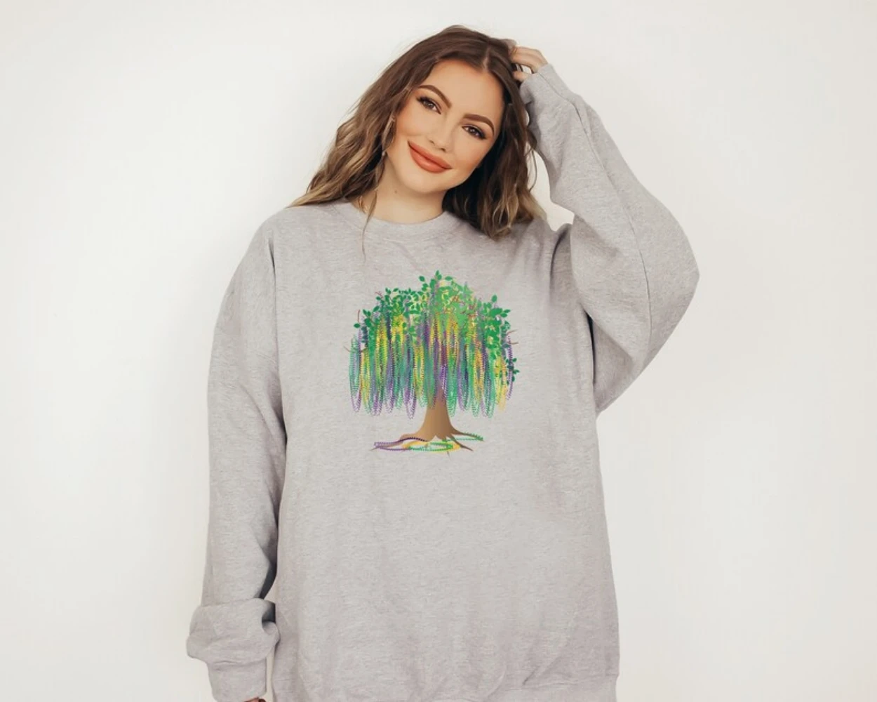 NOLA Shirt Watercolor Mardi Gras Tree Sweatshirt Fat Tuesday New Orleans Pullover Top Happy Festival Carnival Mardi Gras DayGift