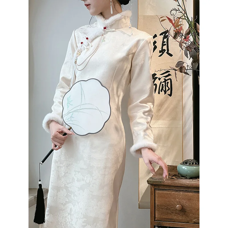

New Chinese Style Dresses Women Elegant Cheongsams Women Improved Vestidos Chinese Dress Jacquard Qipao Vintage Mandarin Collar
