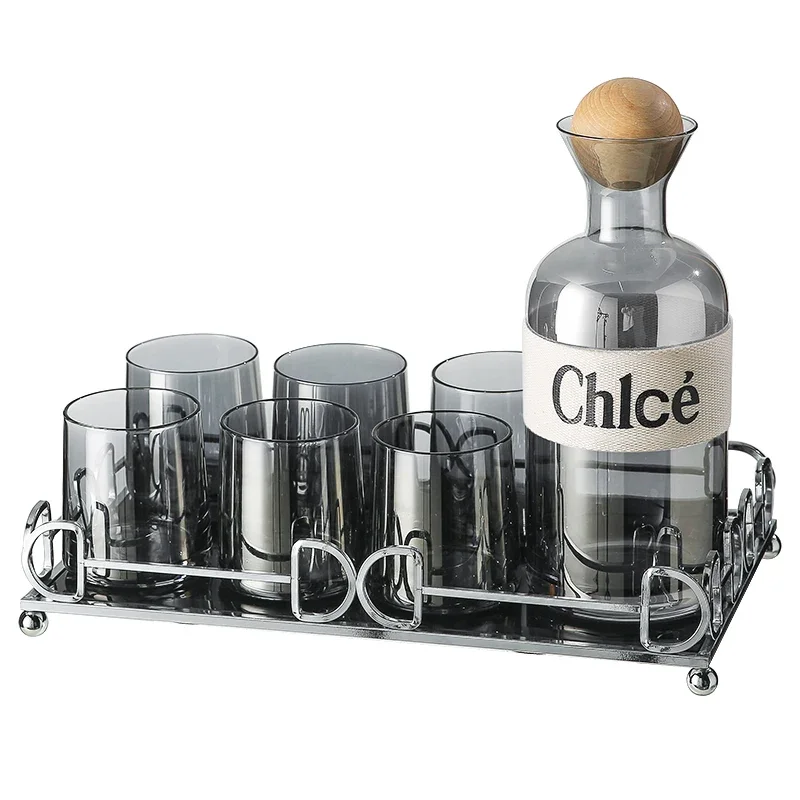 

Water Cup Teaware Set of Smoky Gray Glass Light Luxury Kettle Moving into the New House Home Living Room Gift Box Chinese Style