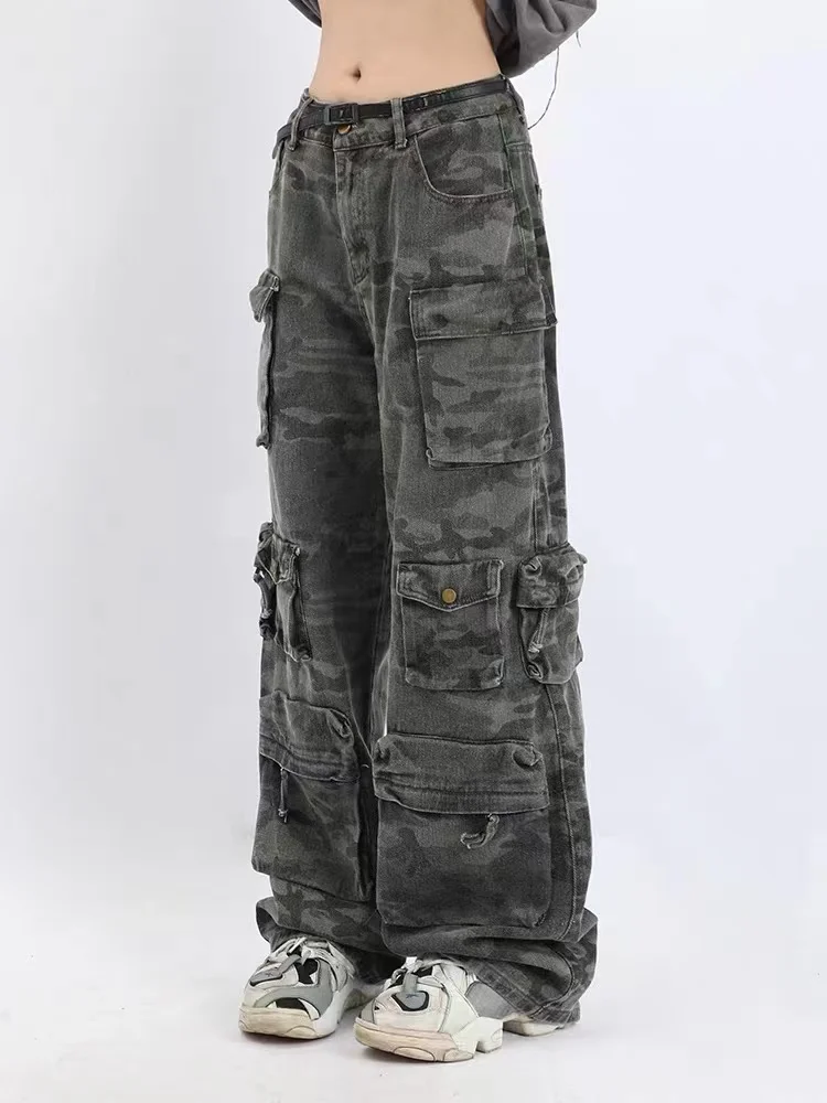 

TAFN American style retro street camouflage overalls women's hip-hop fried street wide-leg casual pants high street ins tide Y2K