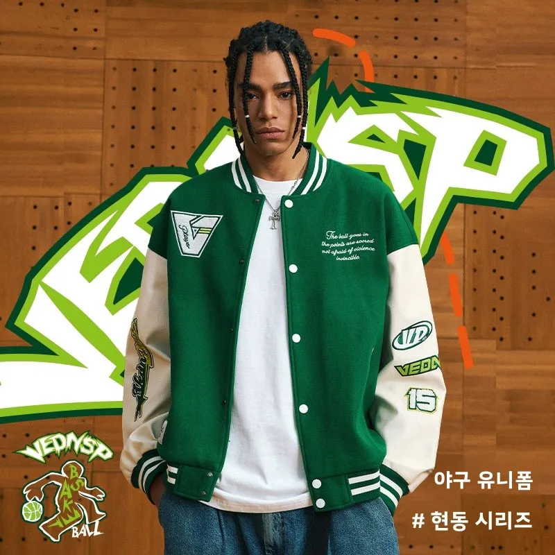 VEIDOORN 남성용 야구 재킷 캐주얼 따뜻한 아메리칸 스타일 스포티 루즈 오픈 가디건 코트 반팔 여름 온라인 독점 판매