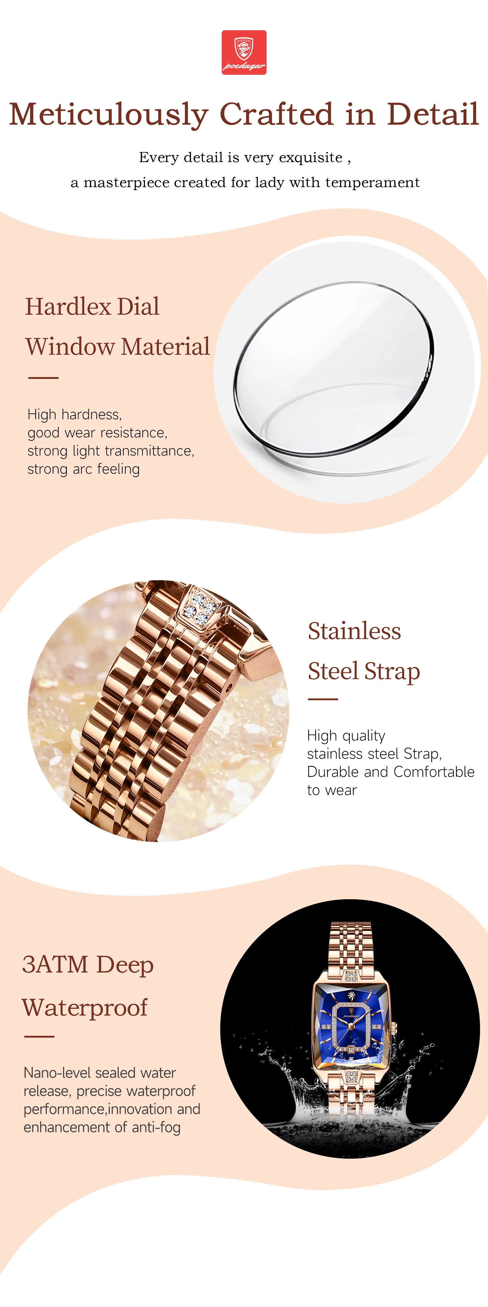 POEDAGAR Luxury Casual Ladies Watch Stainless Steel Waterproof Date Fashion Woman Wristwatch High Quality Quartz Women's Watches