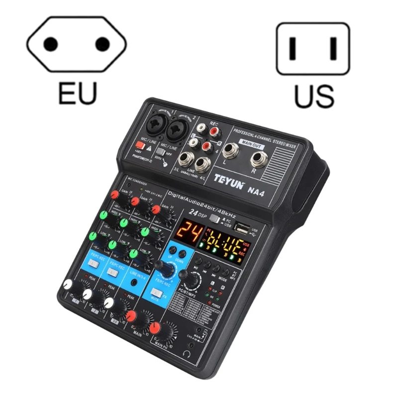 

T5EE 4-channel Multi-purpose Mixer Bluetooth-compatible Record USB Playback Sound Card Support MP3 USB 24DSP